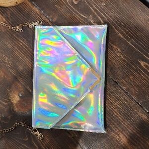 Holographic Silver Envelope Clutch Bag